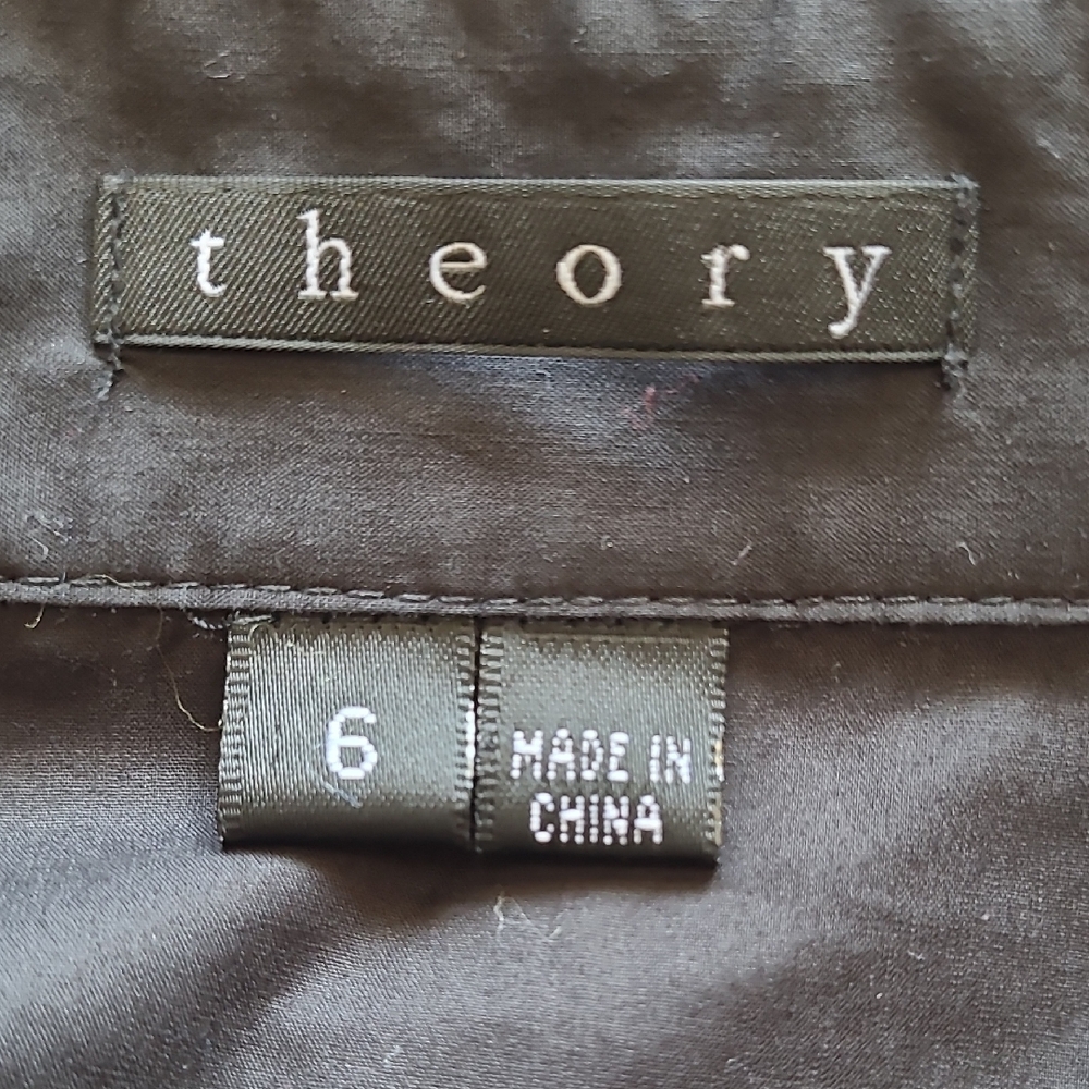 SZ6 Theory Cotton Dress Black Long Sleeve Notched Collar Shirt - Picture 3 of 12